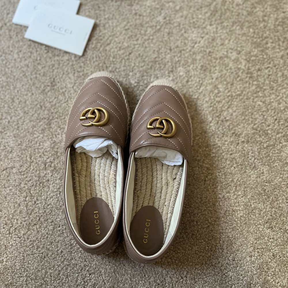 Gucci GG Marmont Matelassé Chevron Espadrilles in Rose Pink - Size 37